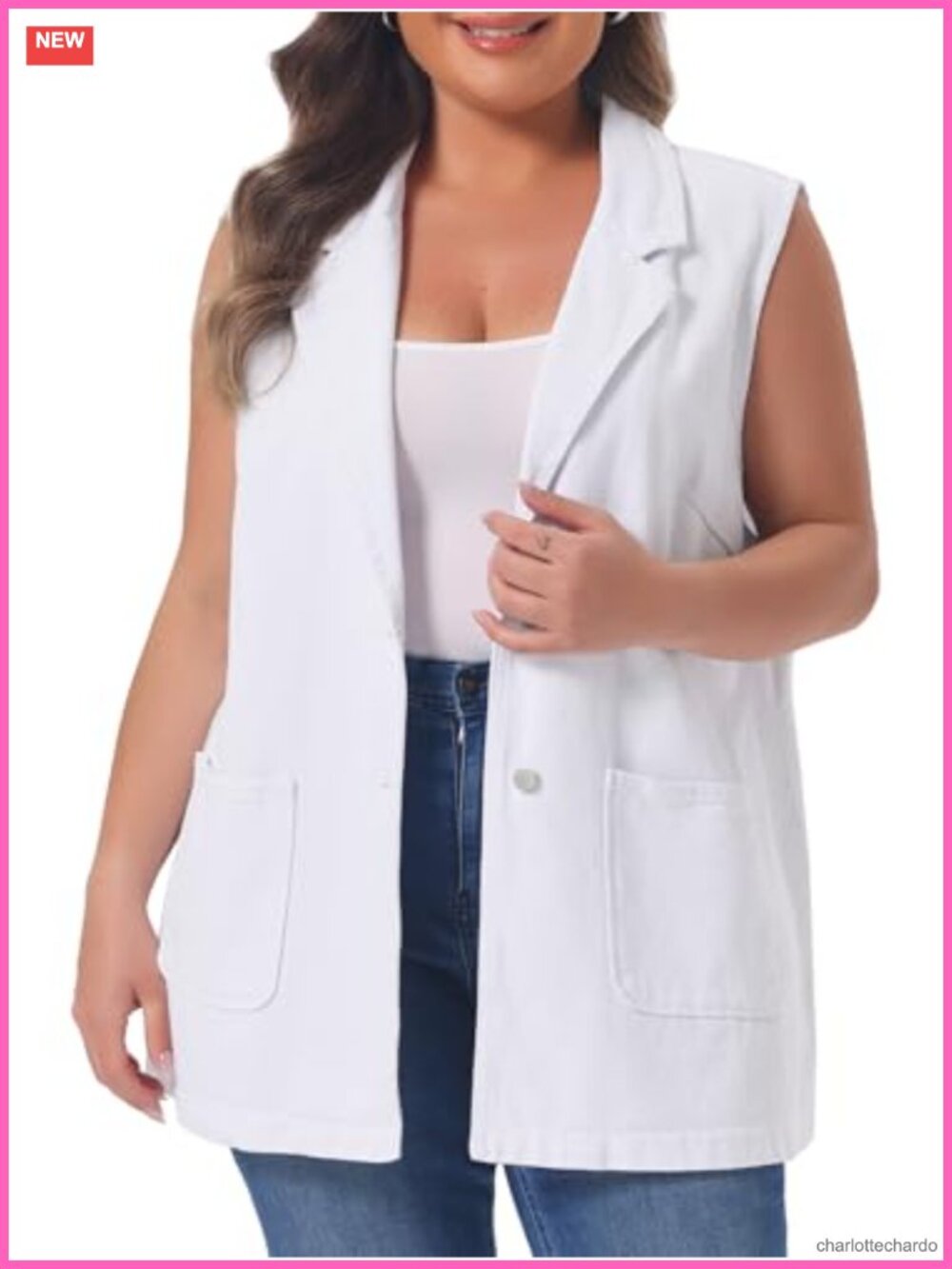 Plus Size Denim Vest Women Sleeveless Long Jean Jacket Tunic Button Down Casual